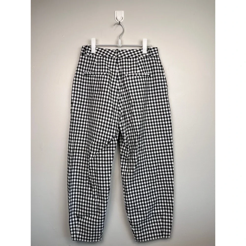 Zara Black White Gingham High Waisted Pleated Tapered Pants Size M - Picture 7 of 9